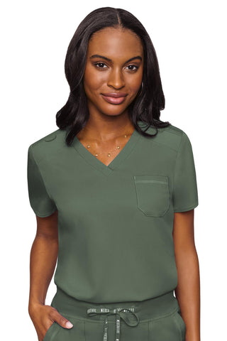 MED COUTURE 7448 TOUCH CHEST POCKET TOP - OLIVE