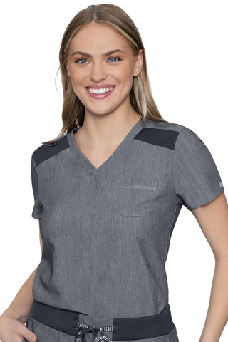 MED COUTURE 7448 TOUCH CHEST POCKET TOP - SLATE