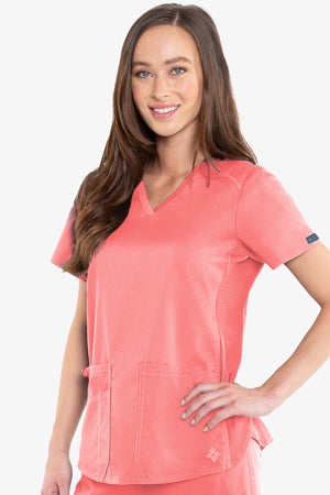 MED COUTURE 7459 TOUCH V-NECK SHIRTTAIL TOP - CORAL